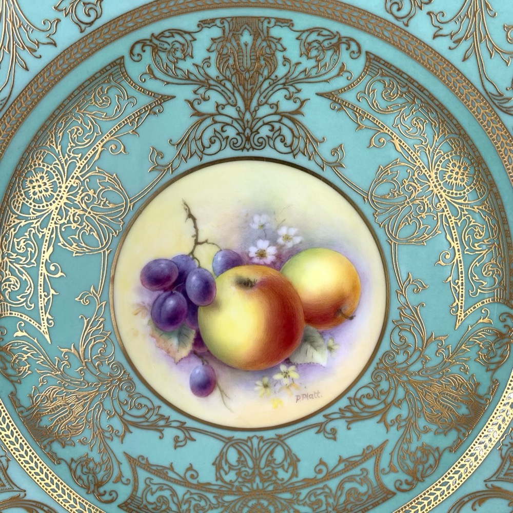Royal Worcester plate, apples & grapes, signed P.Platt, c. 1970