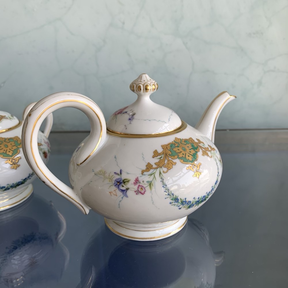 French porcelain tea set, hand painted flowers, c. 1860 Moorabool