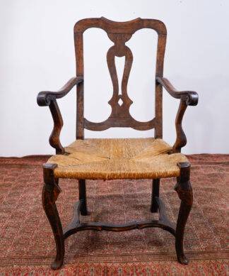 Baroque Italian arm chair, rush seated, 18th century