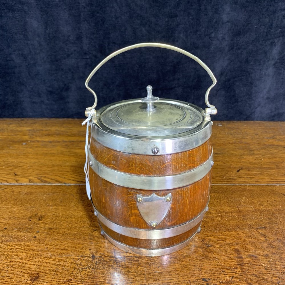 Edwardian Oak & silver plate biscuit barrel, c. 1910 | Moorabool ...