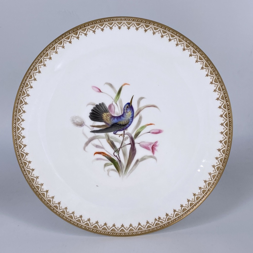 Royal Worcester porcelain plate, painted bird by Hopewell,marked 1886