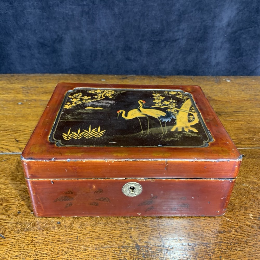 Japanese lacquer box, cranes in landscape, c. 1900 – Moorabool Antique ...