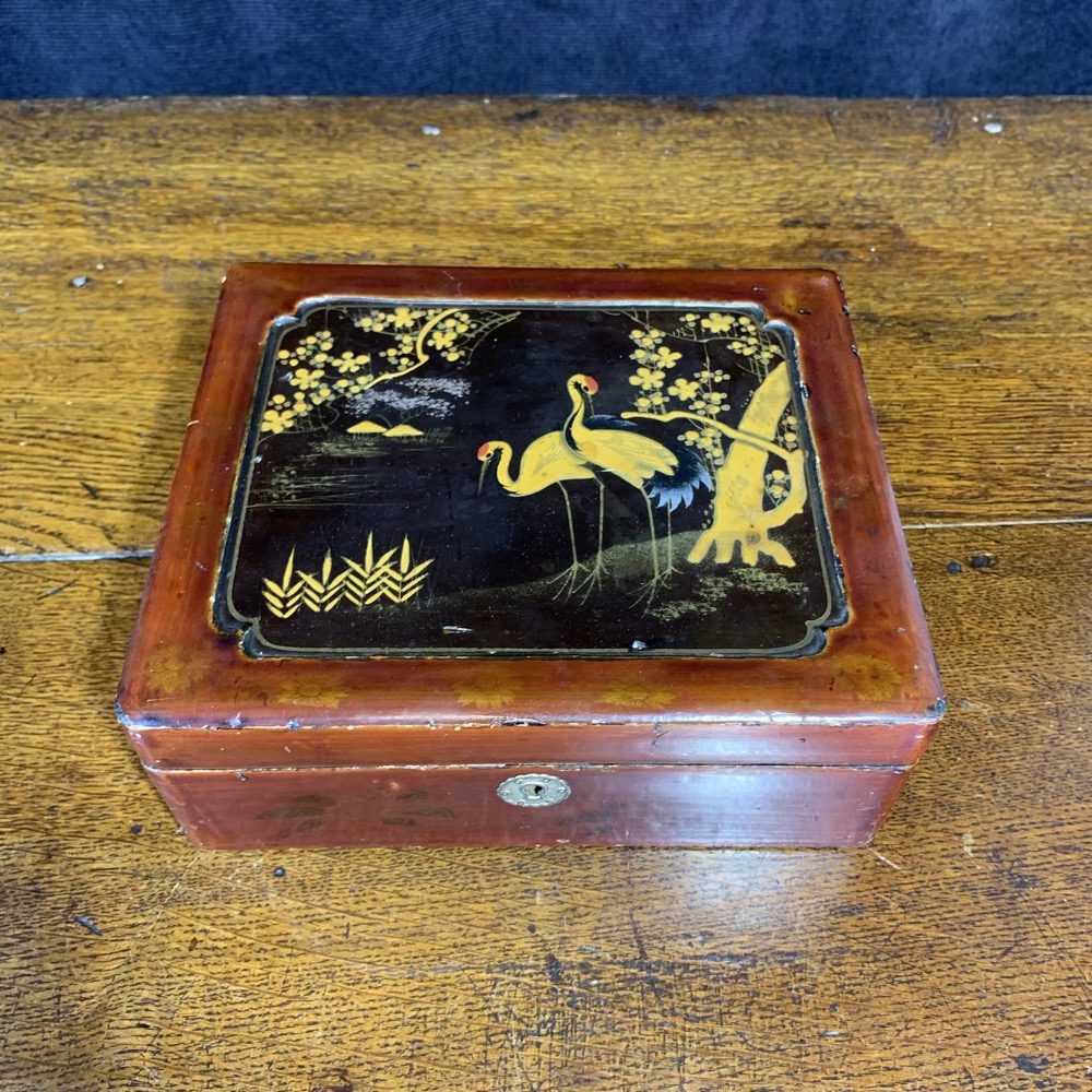 Japanese lacquer box, cranes in landscape, c. 1900 – Moorabool Antique ...