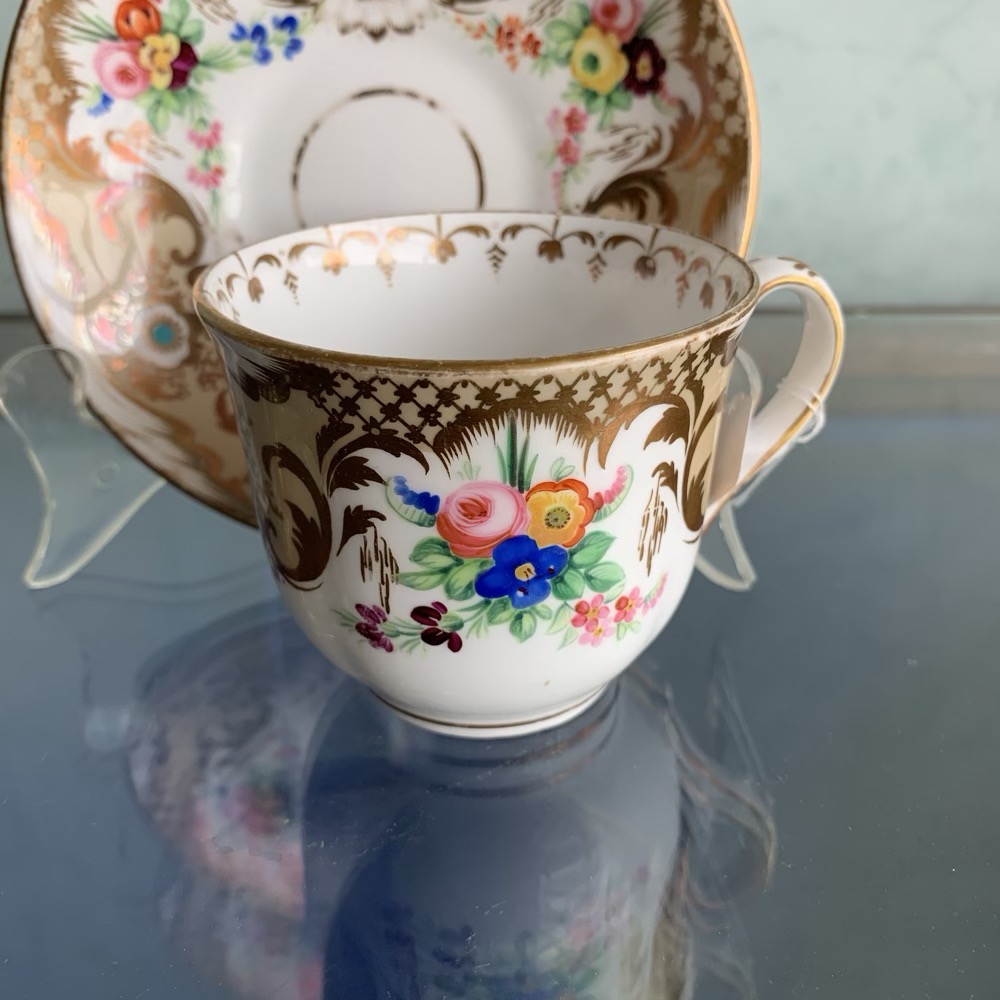 English porcelain cup & saucer, hand painted flowers, c. 1870 ...