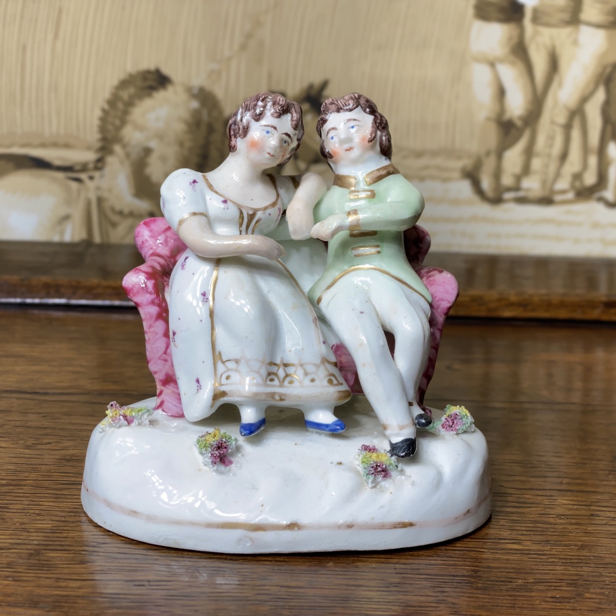 Staffordshire porcelain group, seated couple  ‘Persuasion’, c.1835