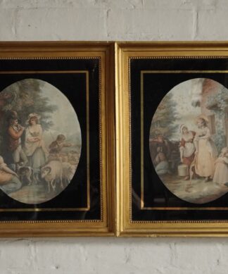 Pair of Georgian oval engravings, coloured & in original frames, c.1820