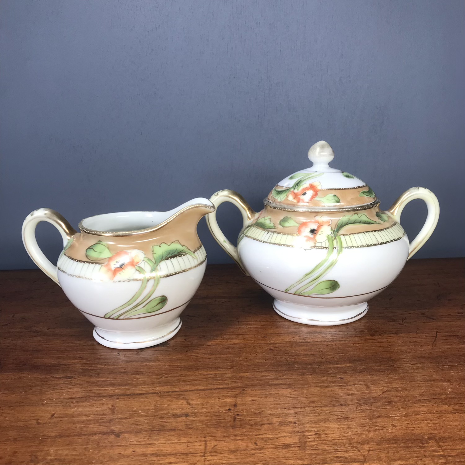 Art nouveau Japanese sugar bowl and jug, c.1905