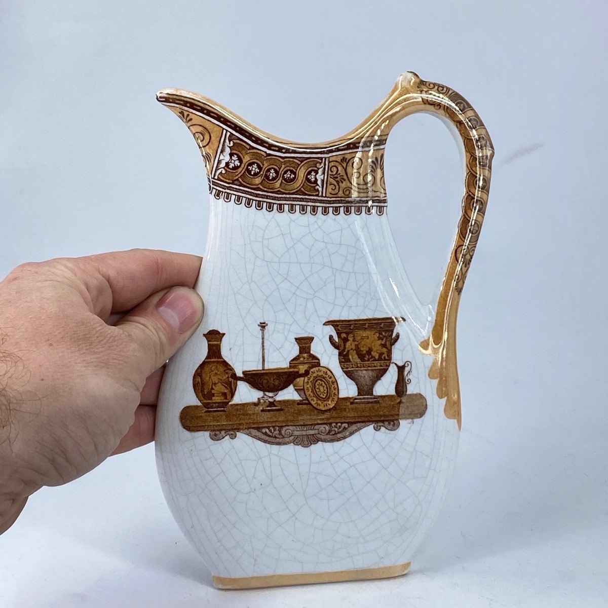 Rare 'Salesman's Sample' pottery jug, 'Etruscan Vases' pattern, Dale Hall pot...