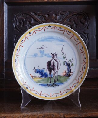 Dutch Delft plate, rear view of Cows, c. 1780