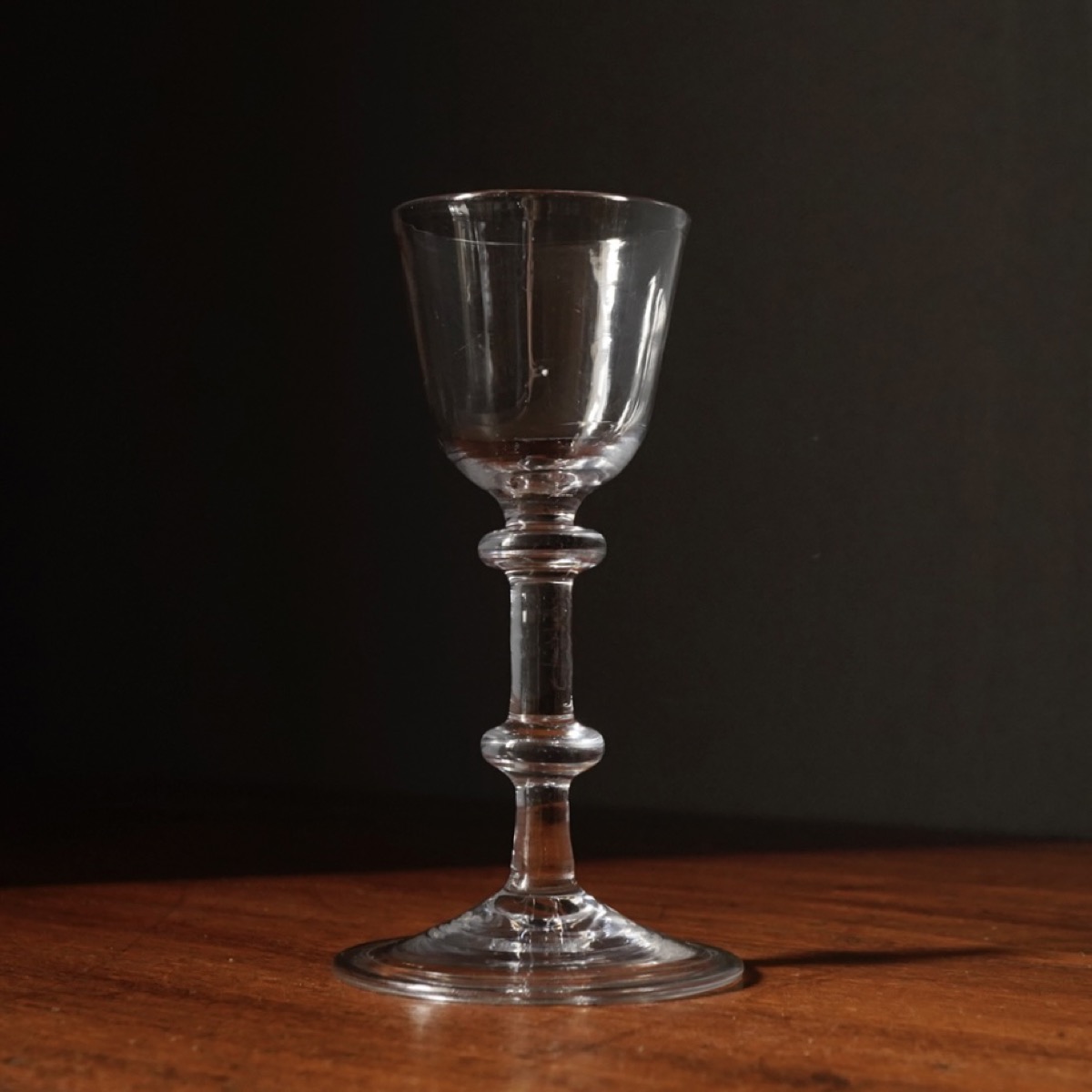 Rare Georgian glass with double-bladed knop, folded foot, c. 1740