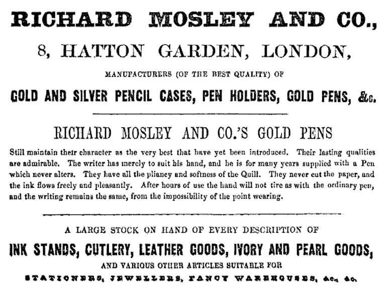 Richard Mosley advert 1852