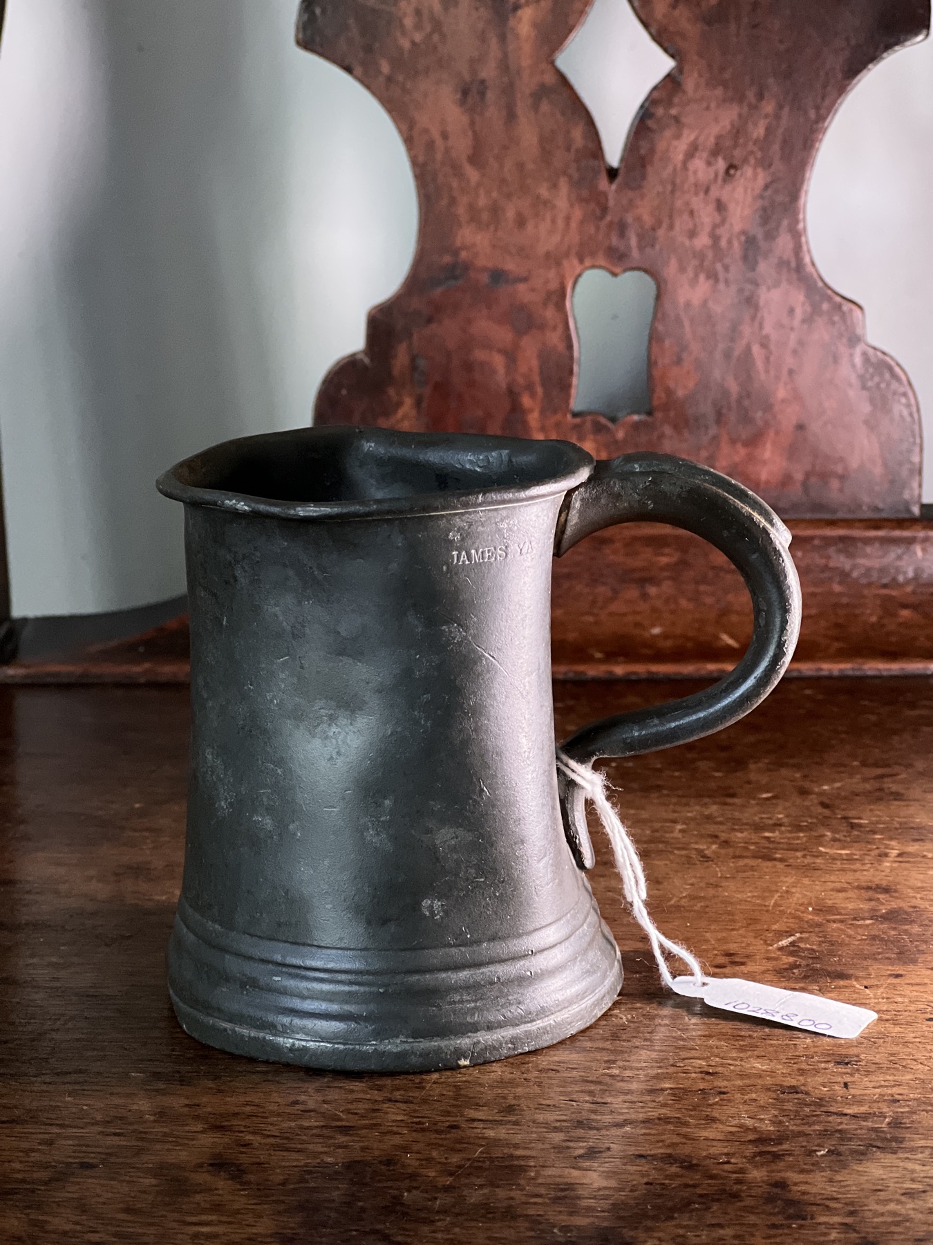 Victorian pewter straight-sided tankard, James Yates, circa 1870