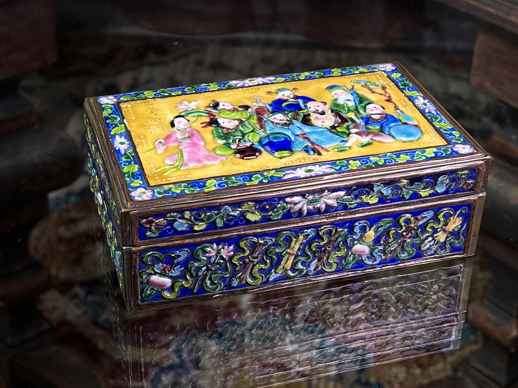 Chinese silver enamel box