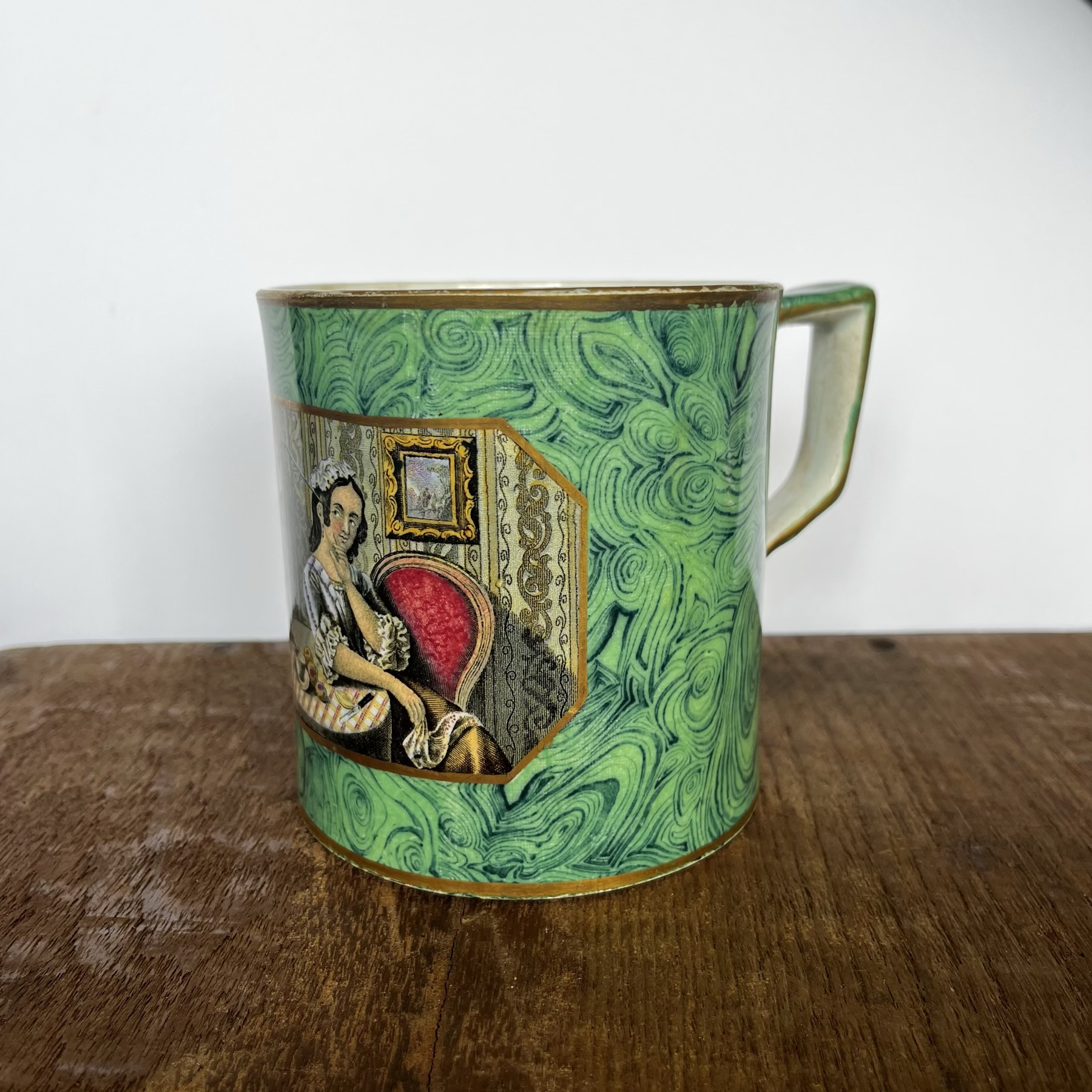 Pratt printed large mug, malachite ground, c.1850