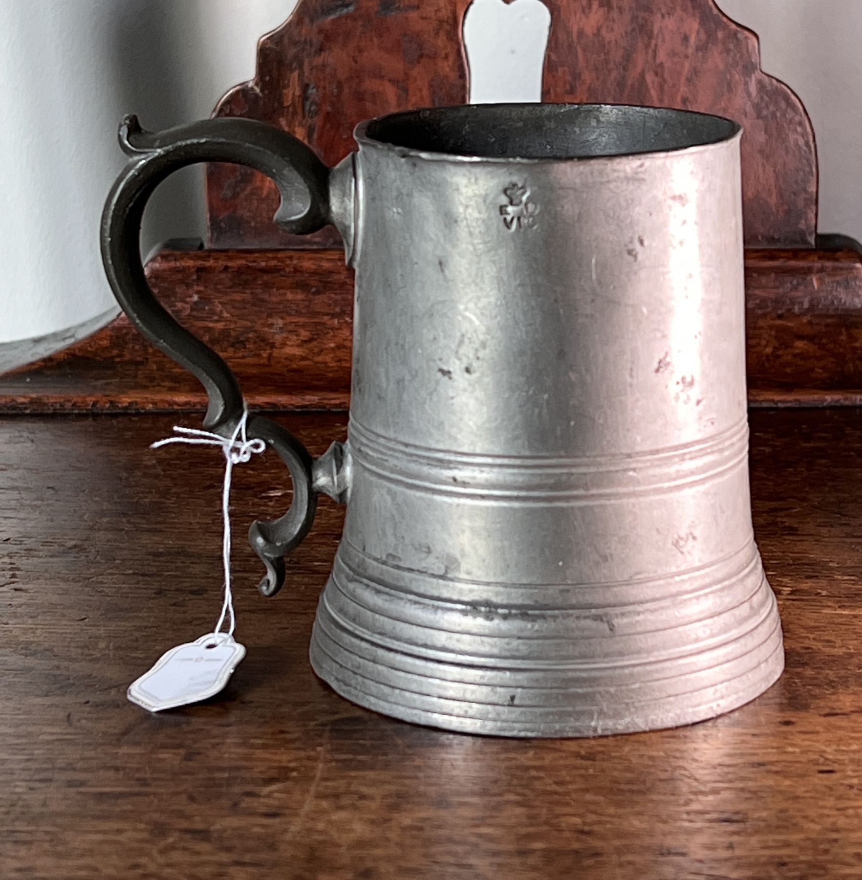 Victorian pewter straight-sided tankard, quart, circa 1850