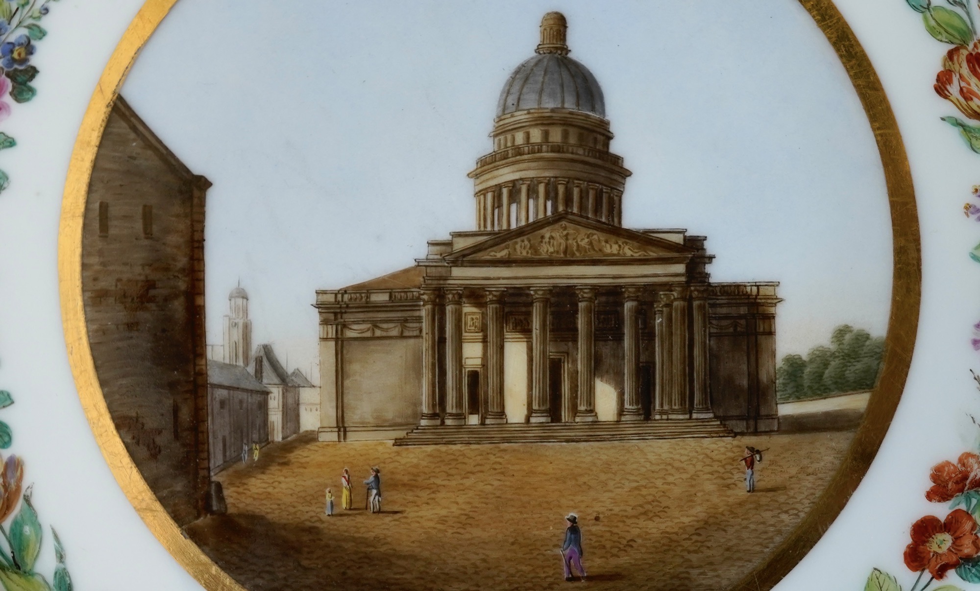 The Pantheon, Paris, painted on a plate by Feuillet c.1830
