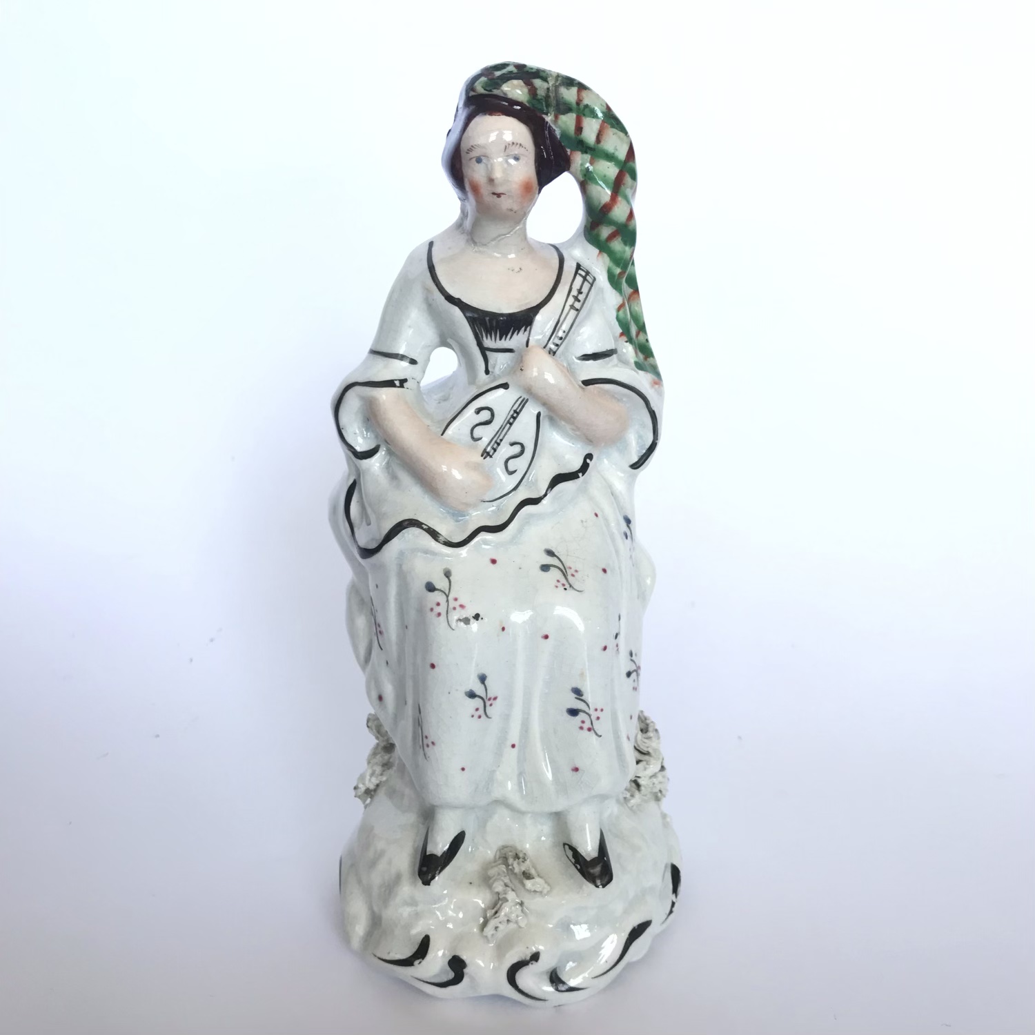 Staffordshire figure of lady playing the mandolin, c.1860