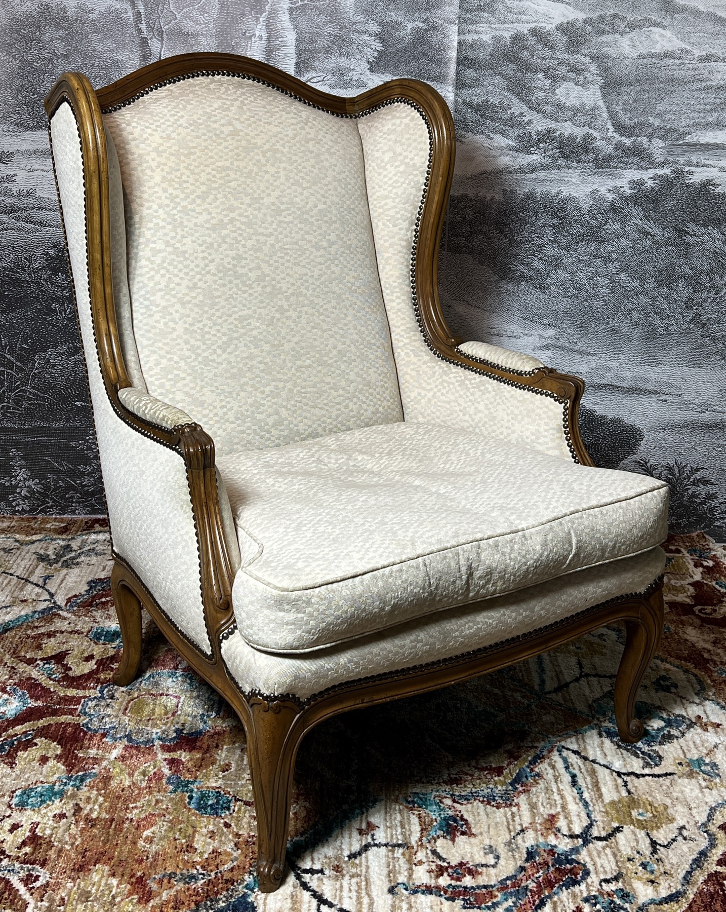 Large French bergere, with contemporary upholstery, c.1890