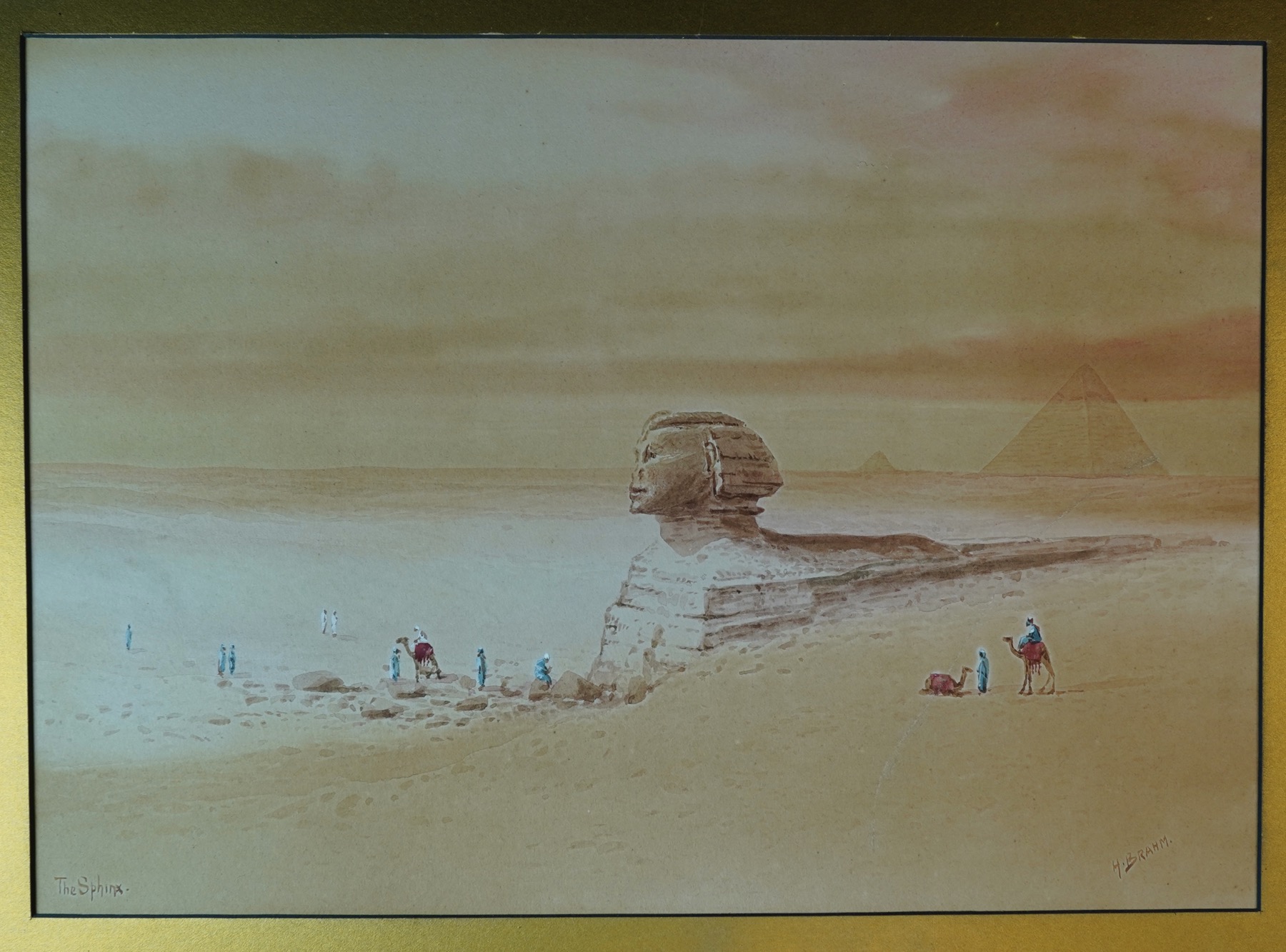 The Sphinx & Pyramids, Egypt, Watercolour by H. Brahm, c. 1915