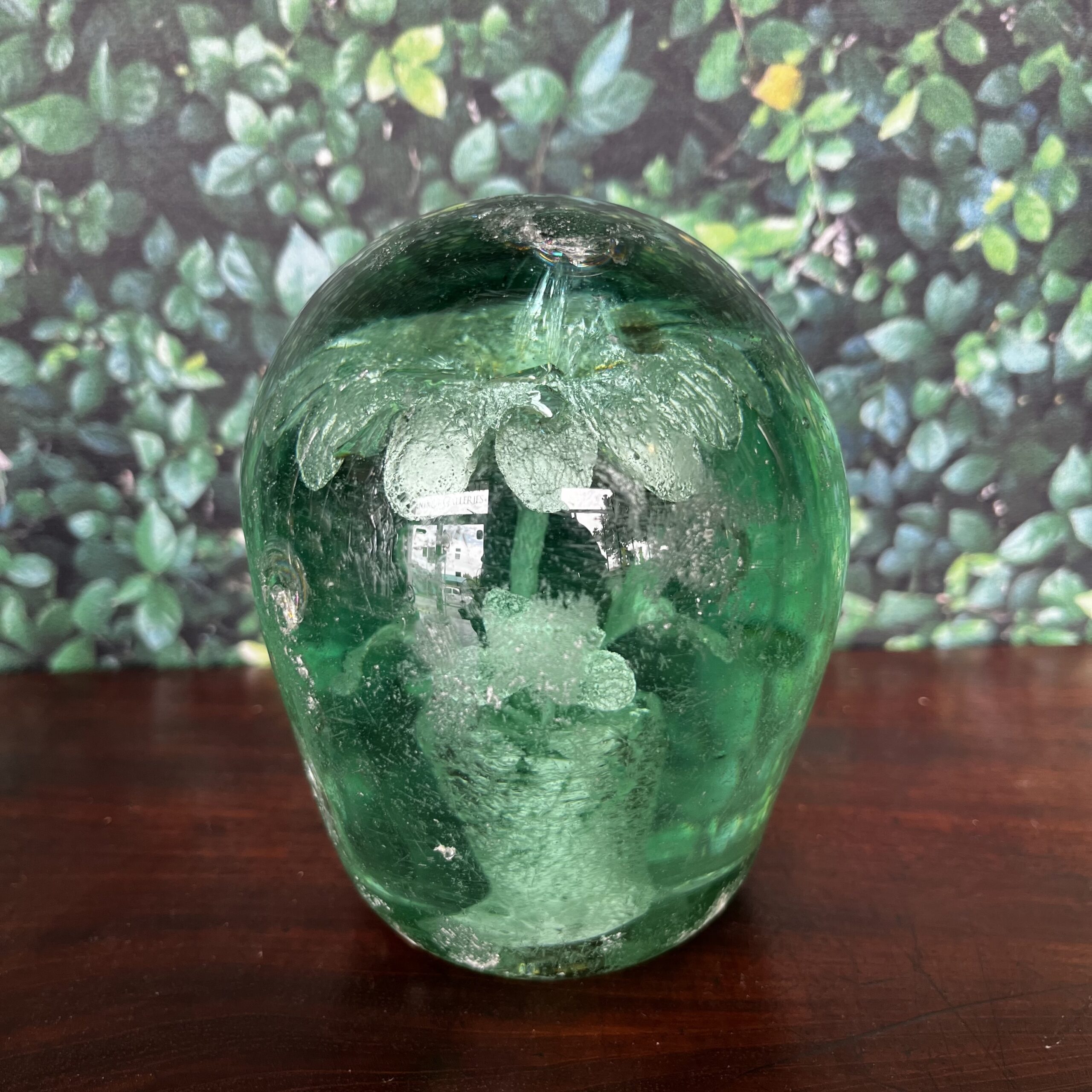 Glass dump paperweight / doorstop, flowerpot with flower, c. 1820