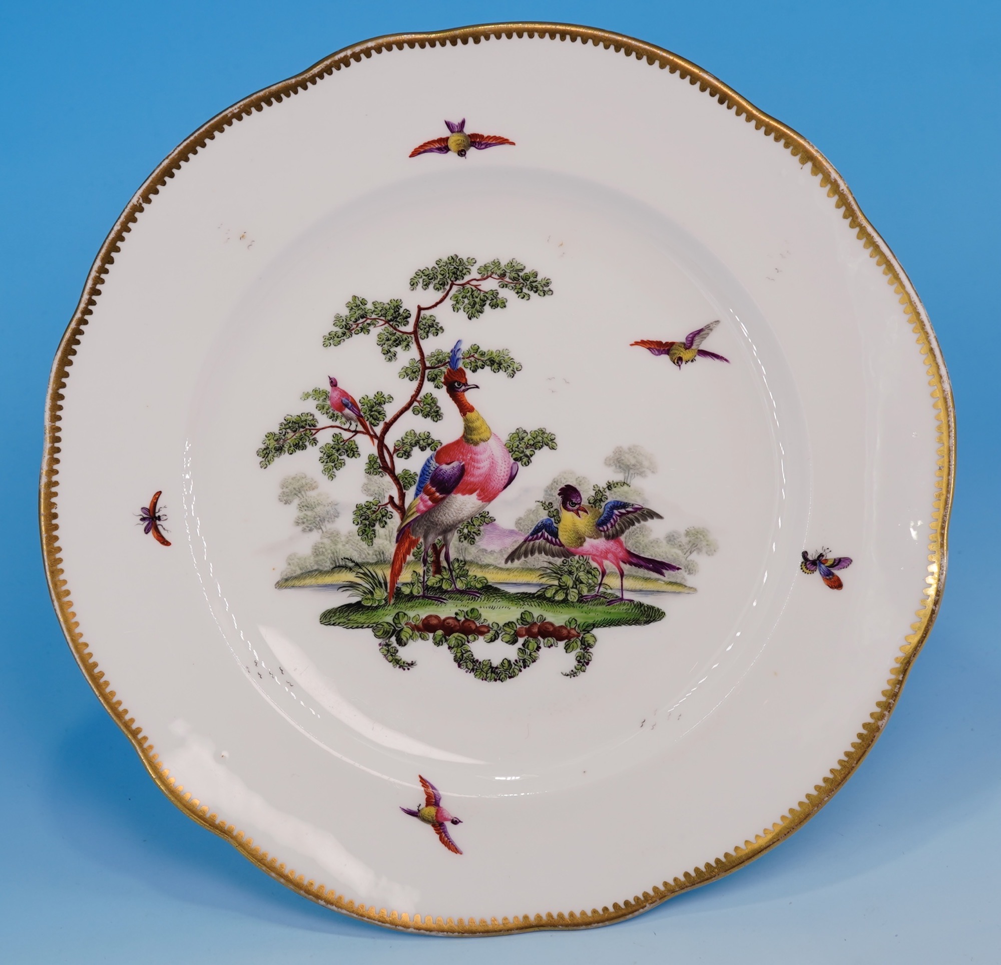 Nantgarw plate painted in London with 'Davis' birds in the Worcester manner, ...