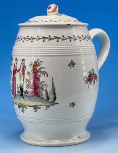 Rare Czech – Prague Creamware tankard & cover, painted with couple, c.1795