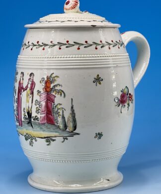 Rare Czech - Prague Creamware tankard & cover, painted with couple, c.1795