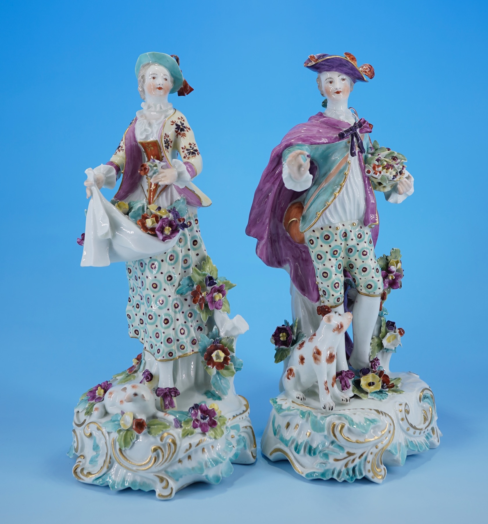 Pair of Derby figures, ‘Dresden Shepherds’, c, 1760