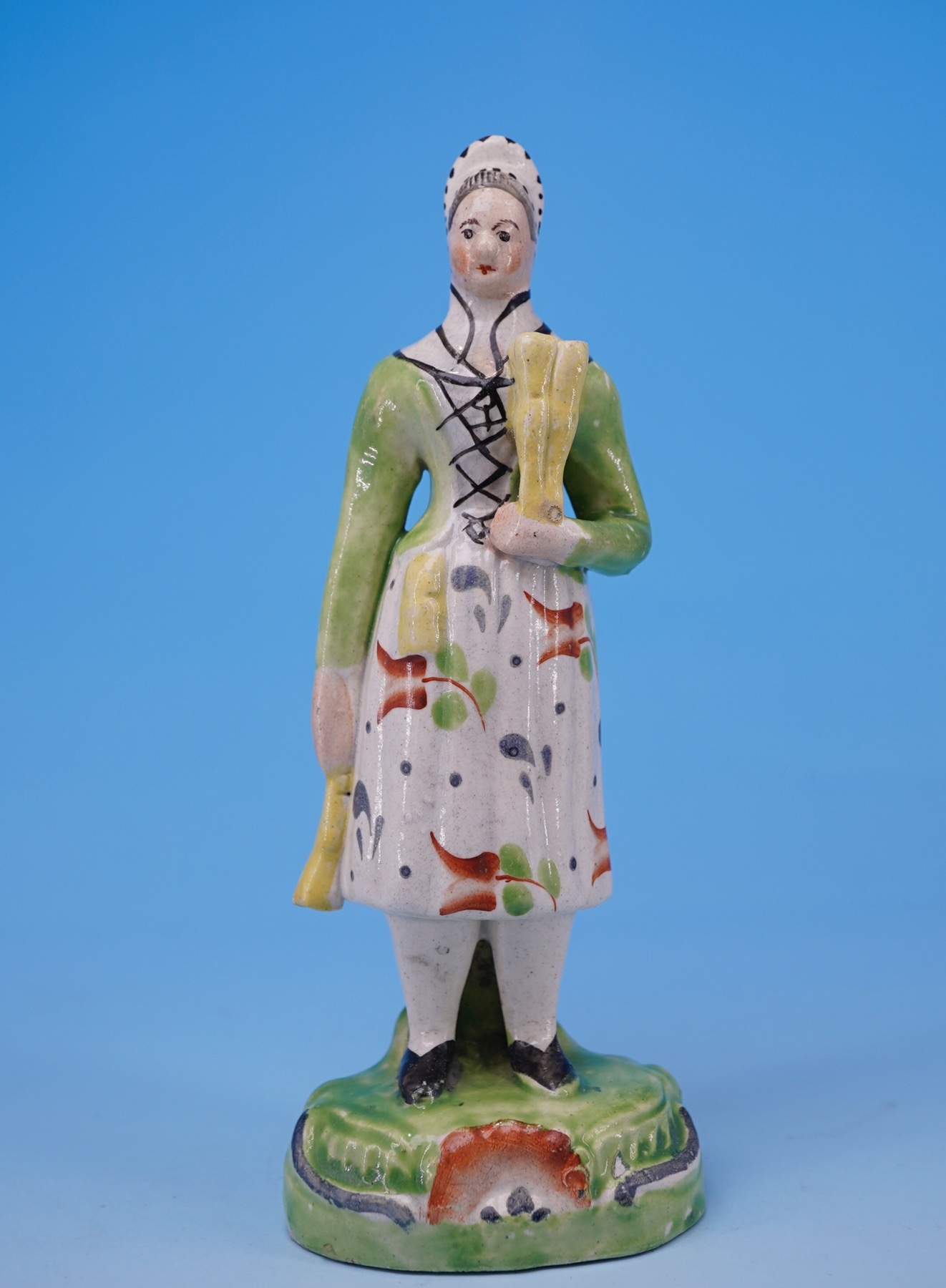 Staffordshire pottery theatrical figure Madame Vestris as 'Broom Girl', c. 1825