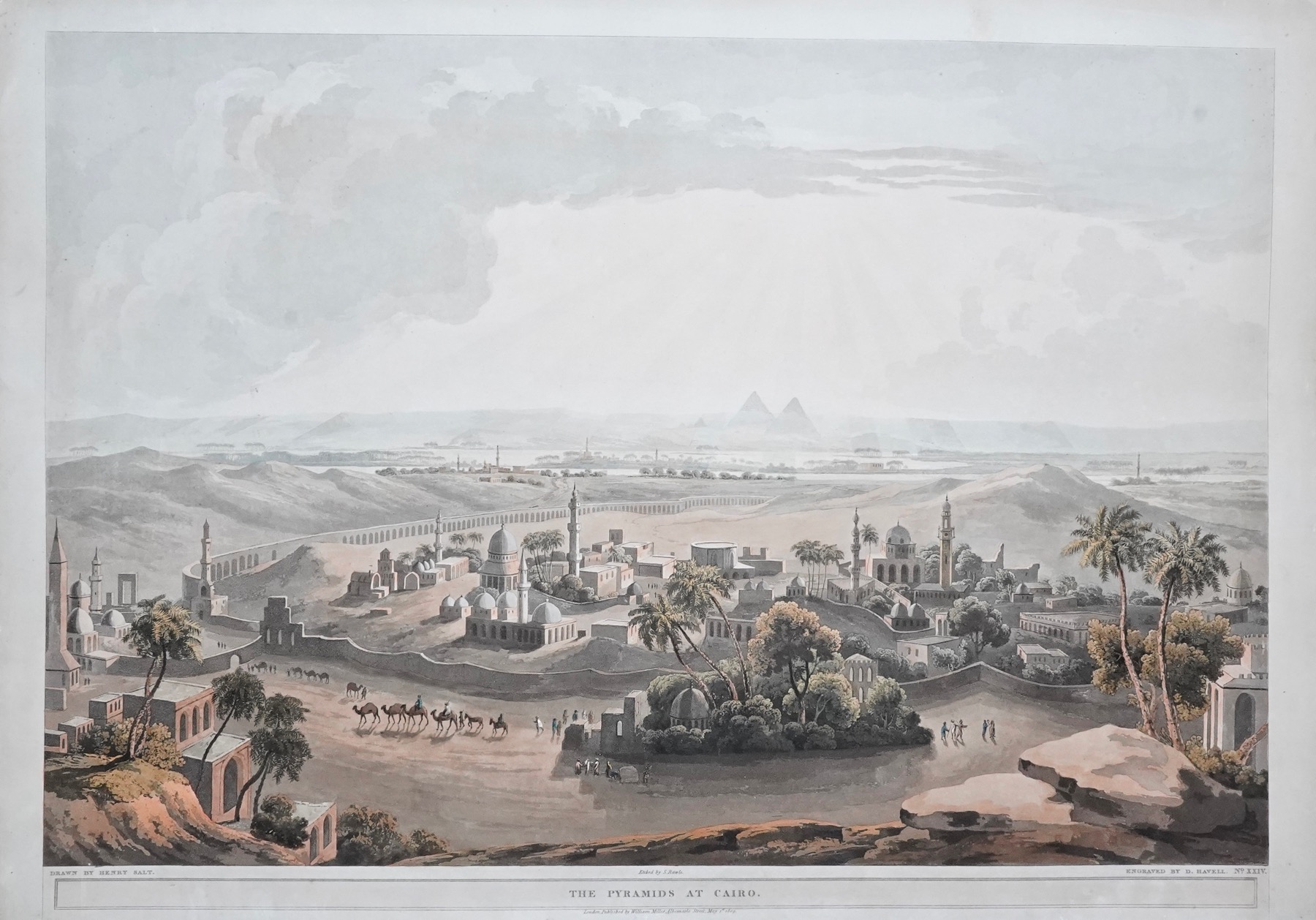 Very Large Henry Salt Aquatint, 'The Pyramids at Cairo' Egyptian view, published 1809