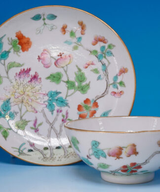 Chinese export tea bowl and saucer, famille rose, Guangxu seal mark, 1875-1908