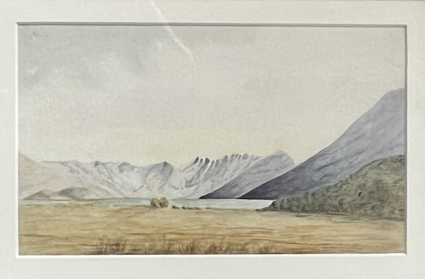 New Zealand interest: a Budd sisters sketchbook leaf, View down lake Wakutipu, Kinloch, dated 1882