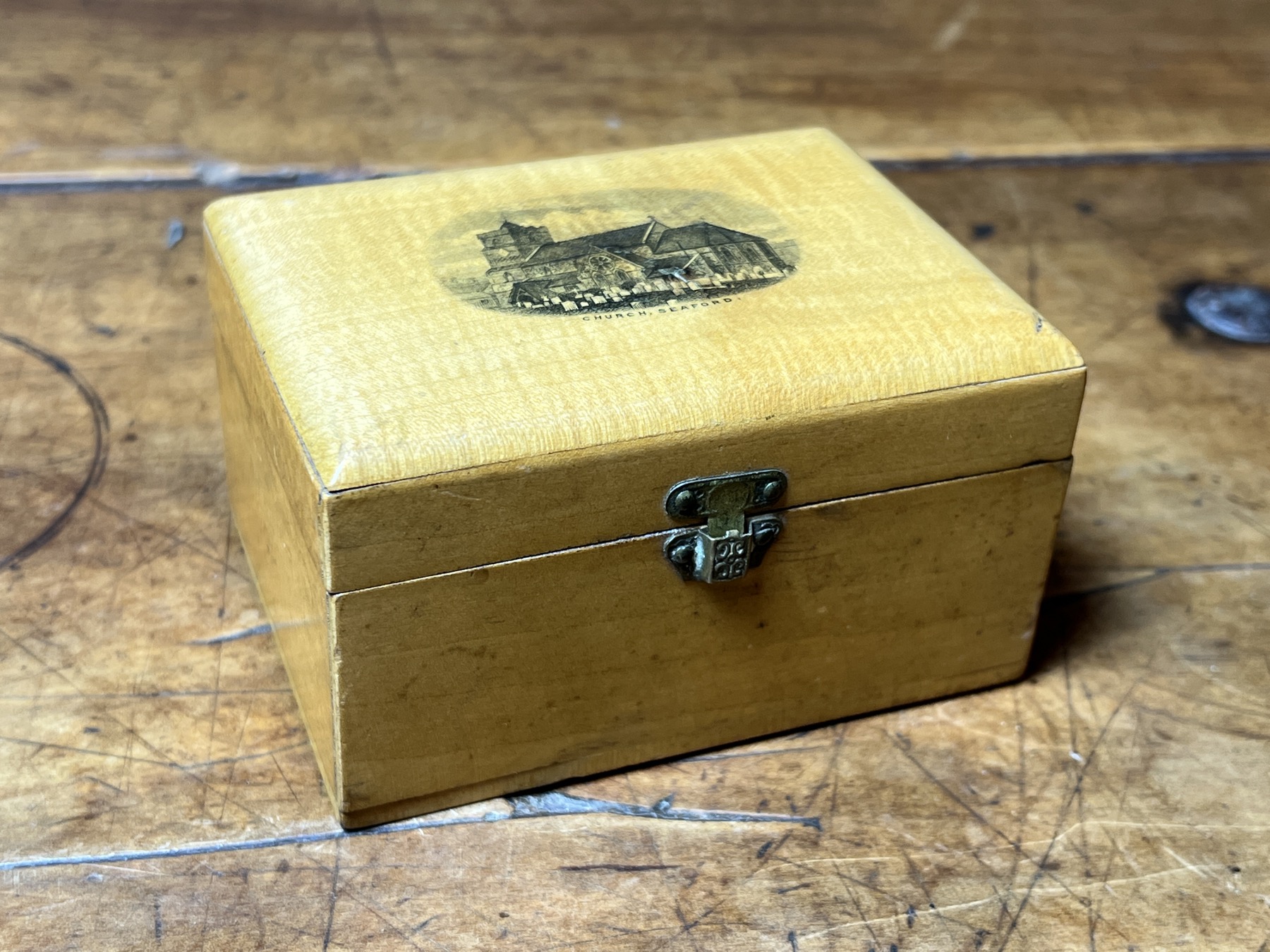 Mauchline ware box -  Church, Seaford, C. 1870