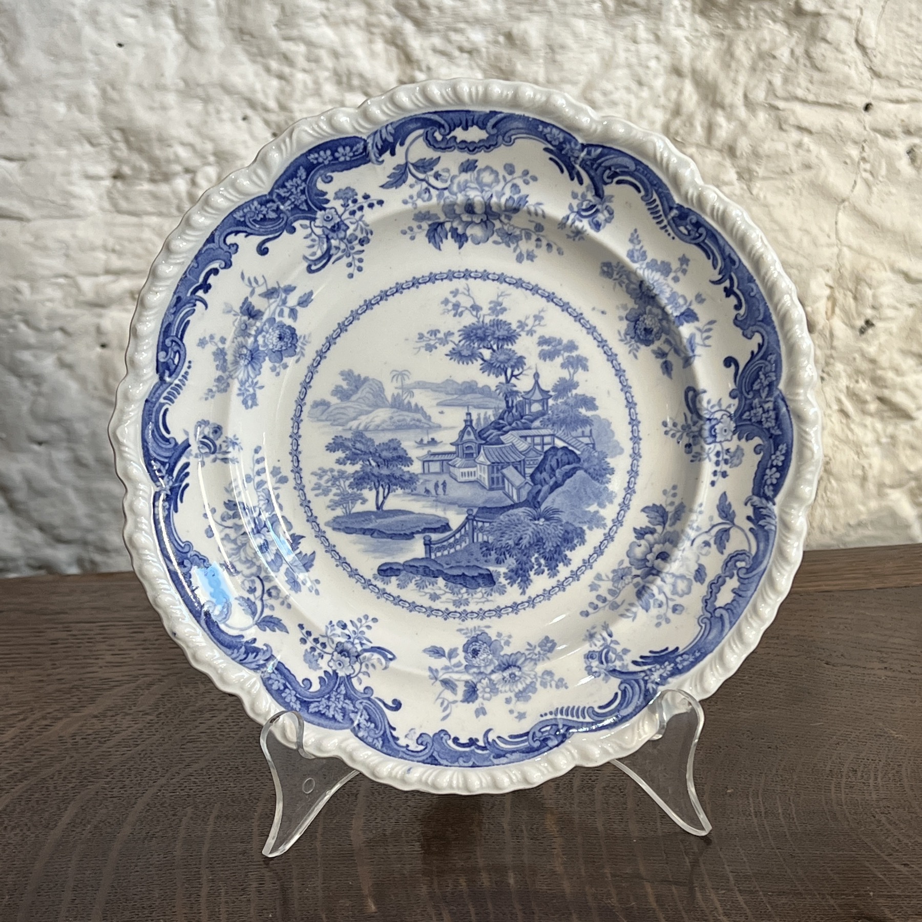 Minton blue printed 'Chinese Marine' 'Opaque China' plate C.1830