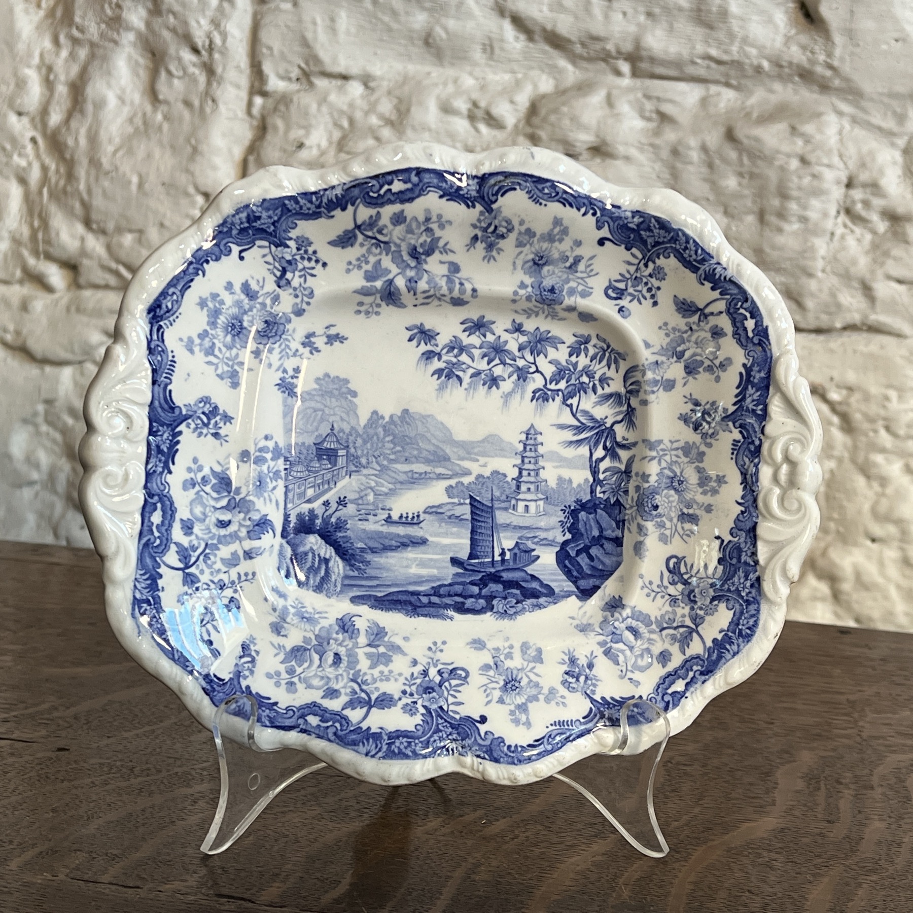 Minton blue printed 'Chinese Marine' 'Opaque China' Rectangular dish C.1830