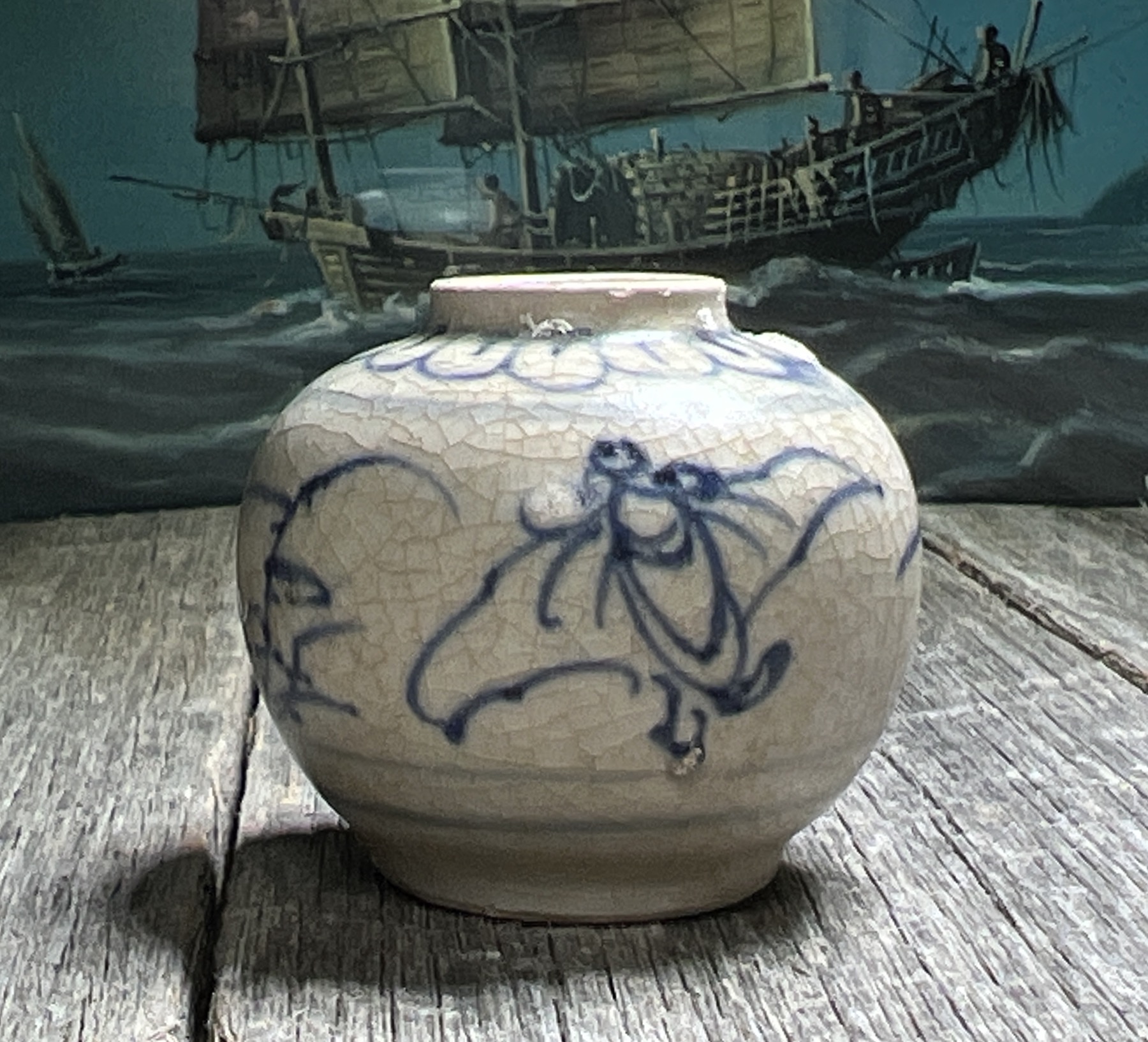 Hoi An Shipwreck blue & white jarlet, Bats, Vietnam, late 15th century