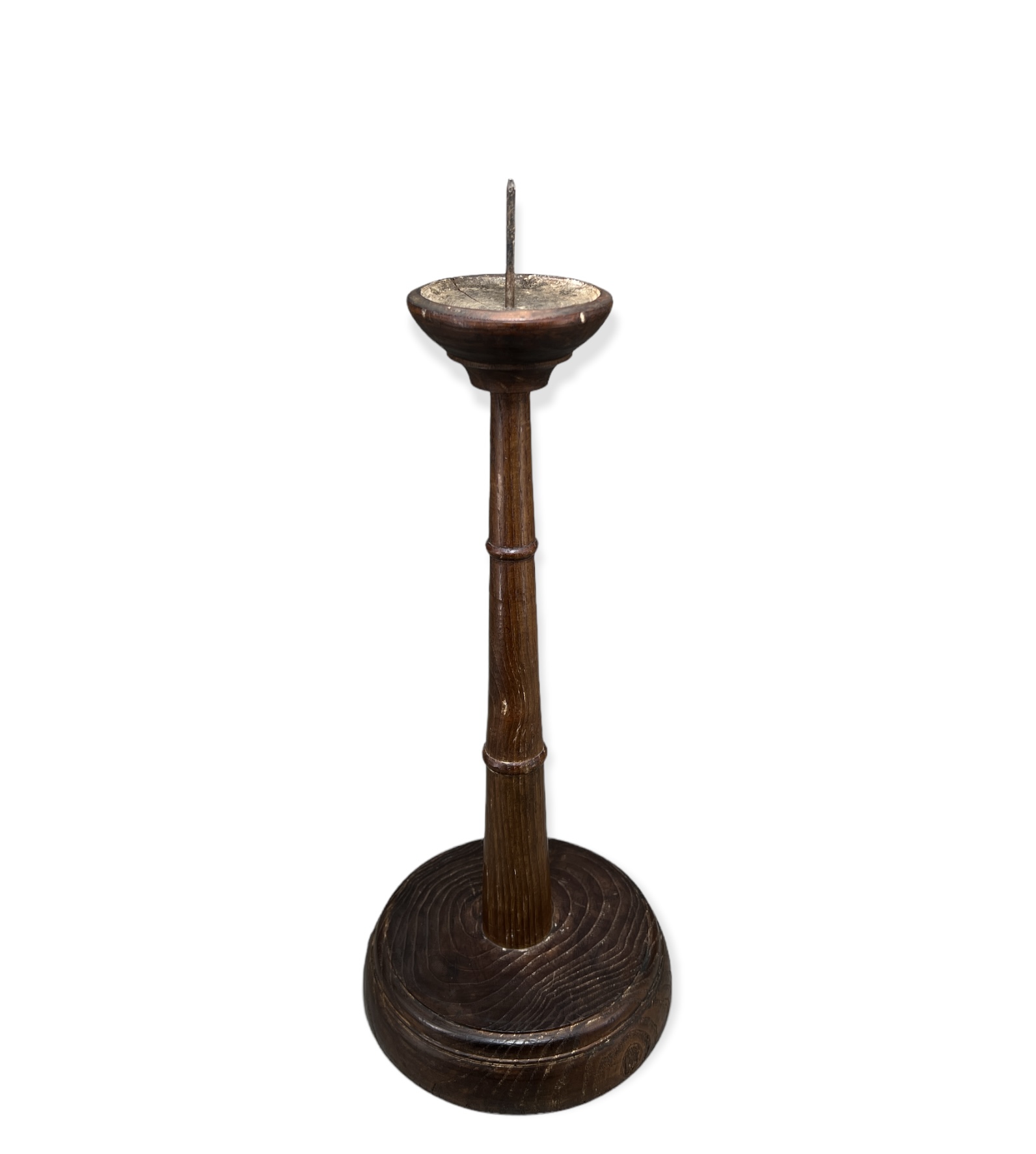 Turned elm pricket candle stick, 19th century