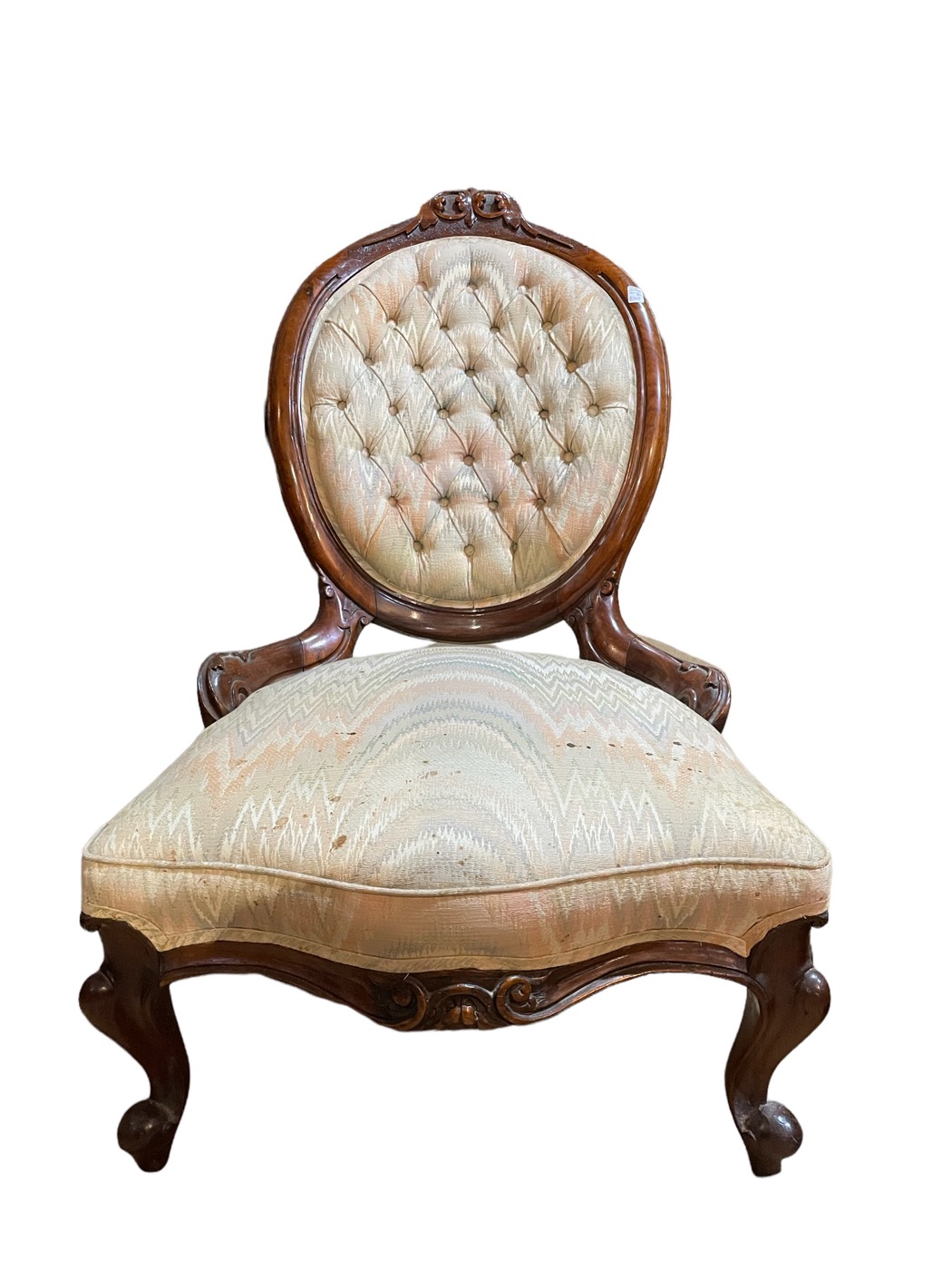 Victorian Magogany ladies chair with cream upholstery, c.1865