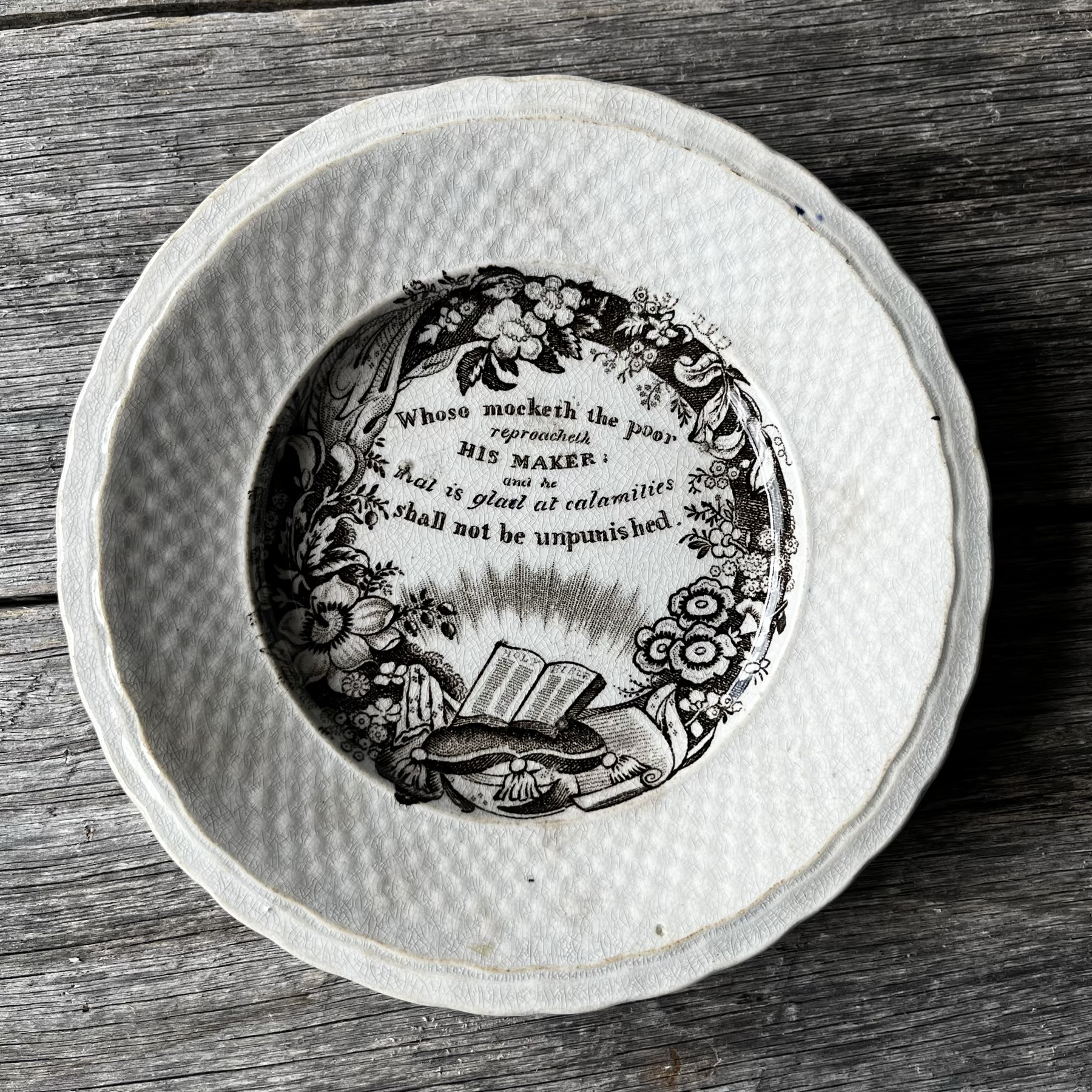 Staffordshire Child's pottery plate  with a moralising verse