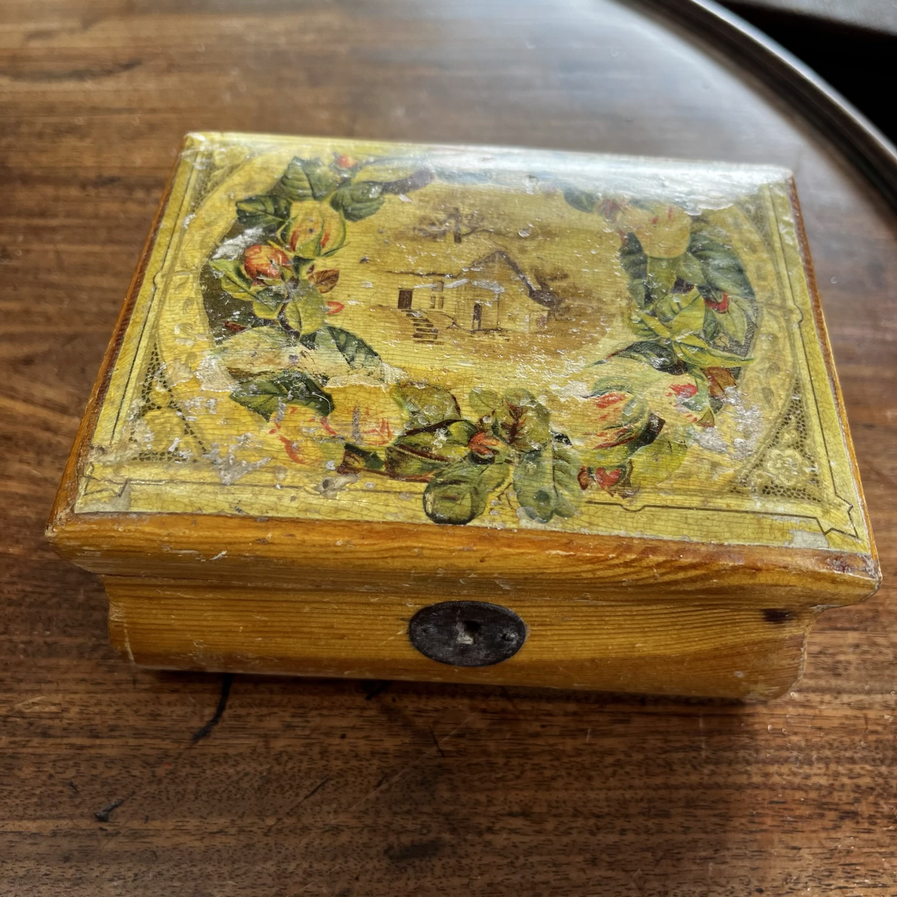 Victorian decoupage  money box,  C.1890