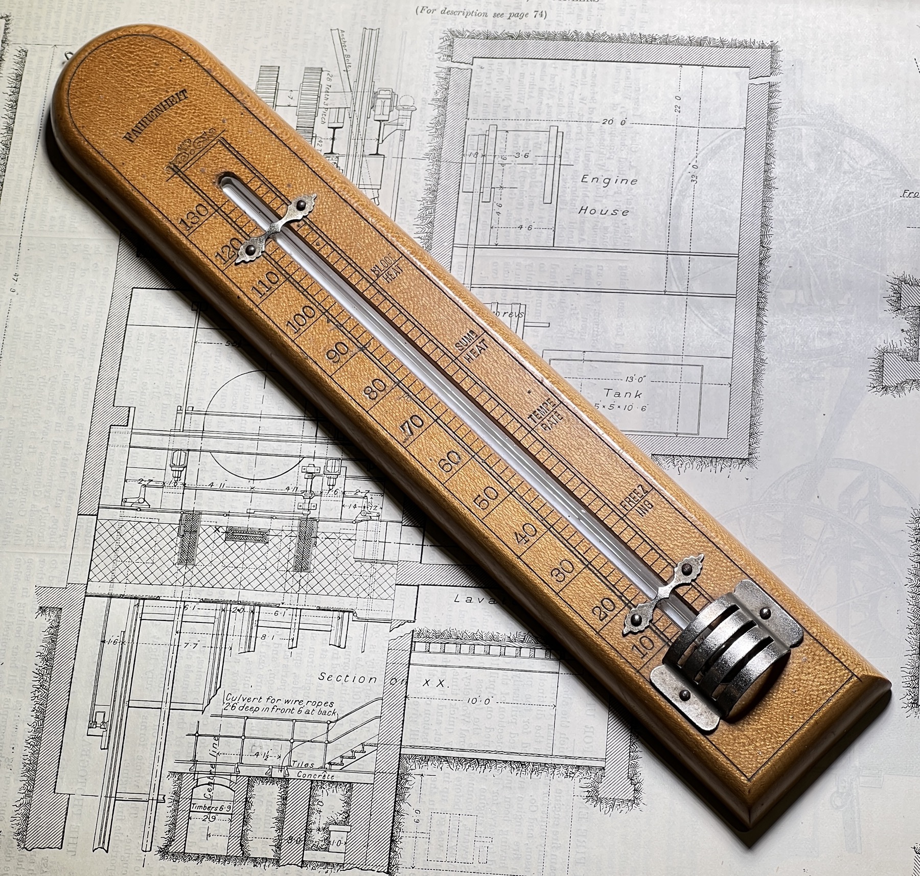 Victorian wood mounted thermometer, c. 1890