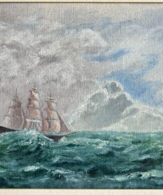 Oil painting of a ship on rough seas, 19th/earlier 20th century