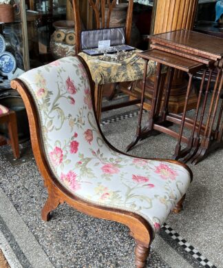 Victorian style small 'slipper' chair, floral upholstery, c. 1870
