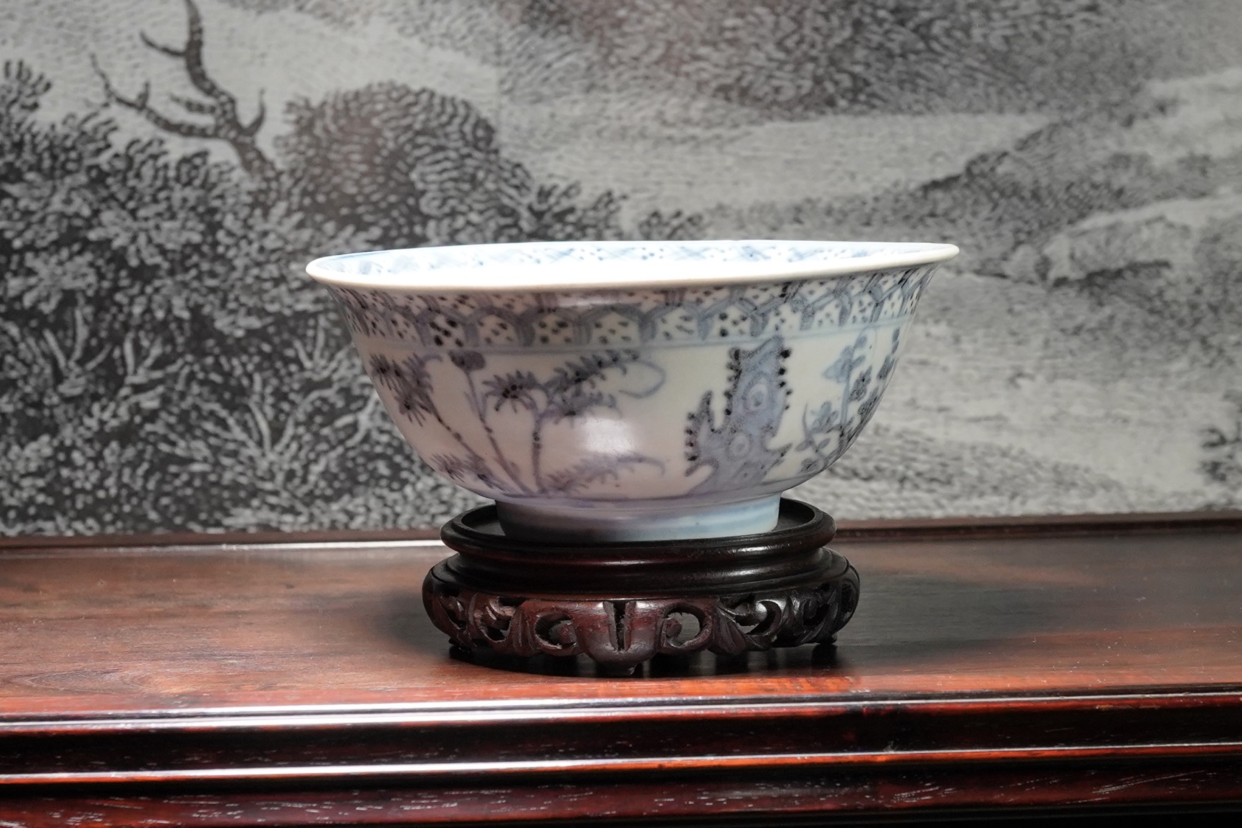 Chinese porcelain ‘Three Friends of Winter’ bowl, Ming Dynasty, 15th-16th century