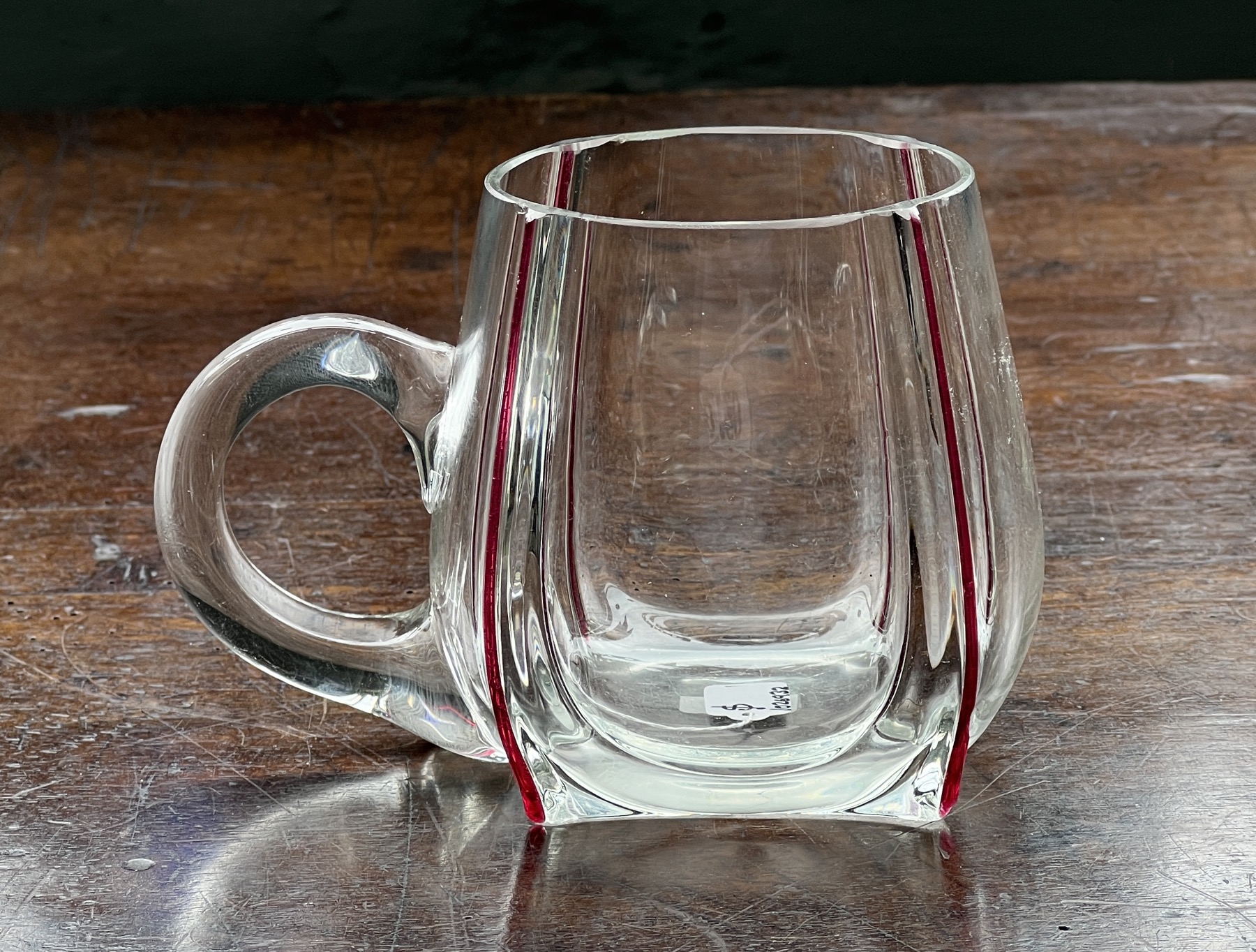 Bohemian Jugendstil glass tankard with ruby ribs, c.1910