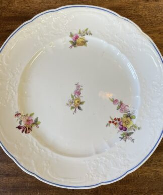 Coalport plate, wreath and scroll moulding, flower sprigs, 1835