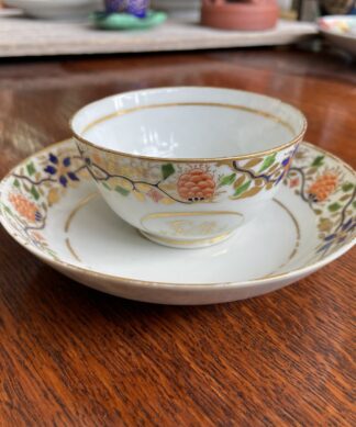 Chinese Export teabowl & saucer, fine quality Imari with ‘JGM’, c.1760