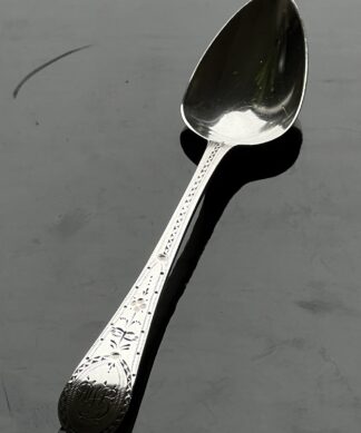 Georgian bright cut sterling silver spoon by Samuel Harris, 1794 'SH' mark at Moorabool Antiques