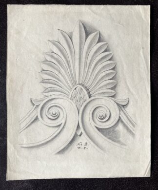 Original pencil sketch of a Classical 'Anthemion', signed 'W.E.' late 19th c.