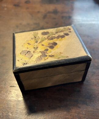 Small wooden double stamp box decorated with pokerwork, 20th C